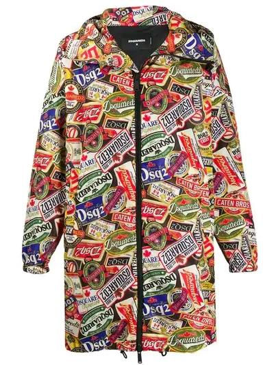 Shop Dsquared2 Patch Printed Parka Coat In Red