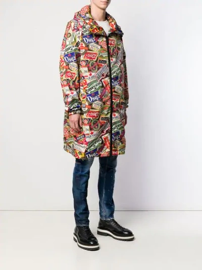 Shop Dsquared2 Patch Printed Parka Coat In Red