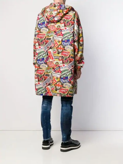 Shop Dsquared2 Patch Printed Parka Coat In Red