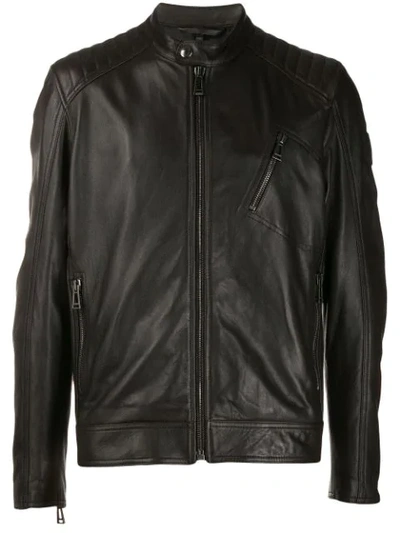 Shop Belstaff Padded Shoulders Biker Jacket In Brown