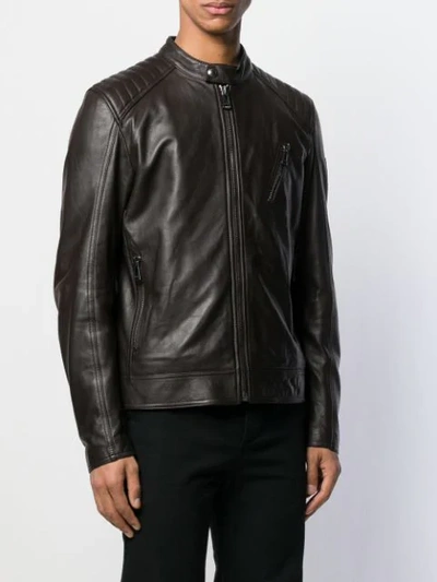 Shop Belstaff Padded Shoulders Biker Jacket In Brown