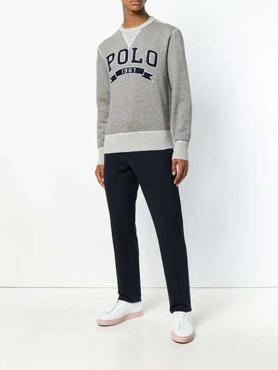 Shop Polo Ralph Lauren Logo Embroidered Sweatshirt In Grey