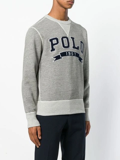 Shop Polo Ralph Lauren Logo Embroidered Sweatshirt In Grey