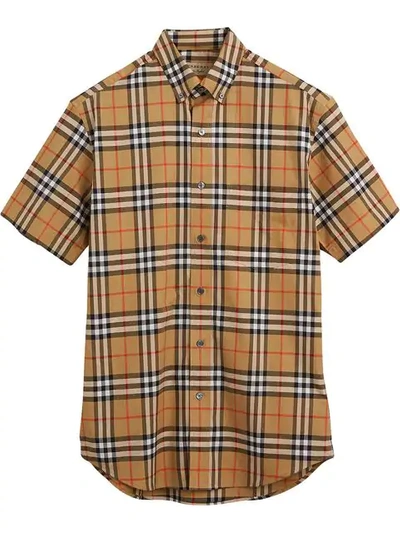 Shop Burberry Short-sleeve Vintage Check Shirt In Yellow