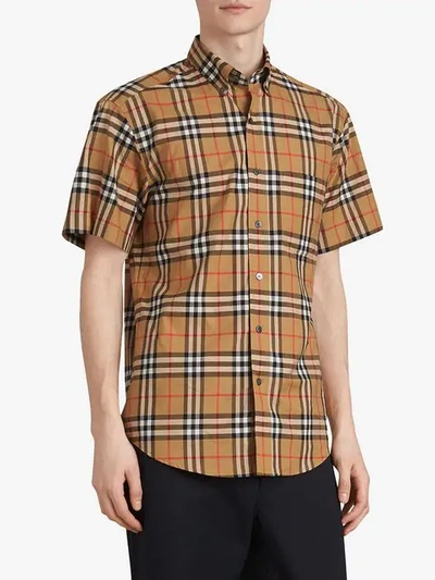 Shop Burberry Short-sleeve Vintage Check Shirt In Yellow