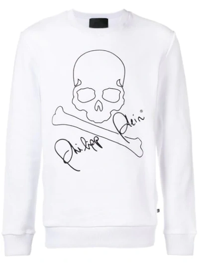 Shop Philipp Plein Embroidered Skull Sweatshirt - White