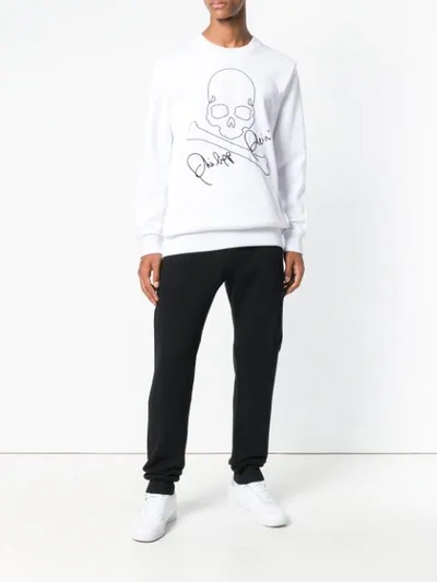 Shop Philipp Plein Embroidered Skull Sweatshirt - White