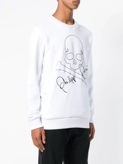 Shop Philipp Plein Embroidered Skull Sweatshirt - White