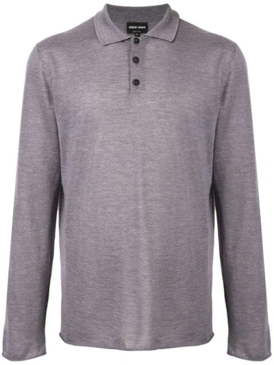 Shop Giorgio Armani Long-sleeved Polo Shirt In Grey