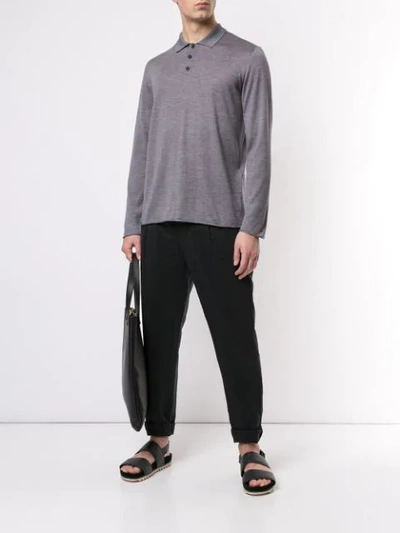 Shop Giorgio Armani Long-sleeved Polo Shirt In Grey