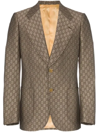 Shop Gucci Gg Wool Blend Logo Blazer In Brown