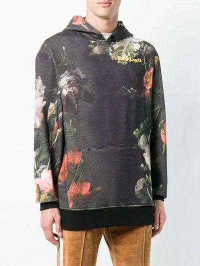 Shop Palm Angels Kapuzenpullover Mit Floralem Print In Black