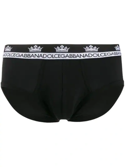 Shop Dolce & Gabbana Contrasting Crown And Brand Logo Briefs In Black