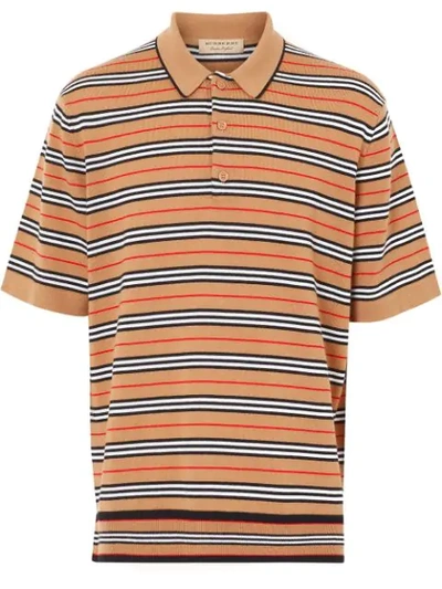 Shop Burberry Stripe Knit Polo Shirt In Yellow