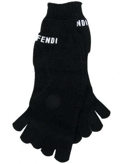 Shop Fendi Branded Toe Socks In Black