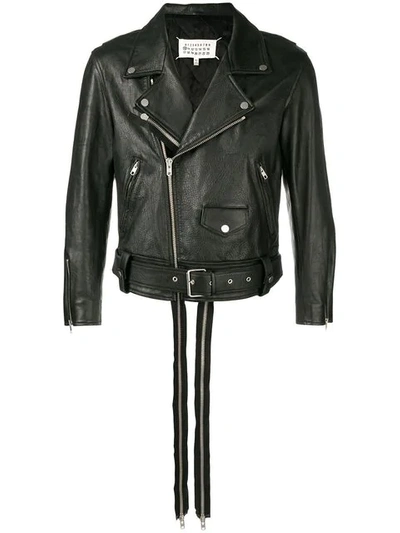 Shop Maison Margiela Zip Detail Leather Jacket In Black