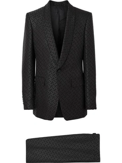 Burberry Monogram Jacquard Shawl Collar Wool & Silk Blend Suit Jacket In  Black