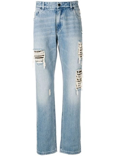 Shop Fendi Distressed Jeans In Blue