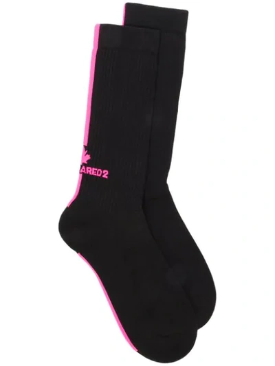 Shop Dsquared2 Ribbed Knit Logo Socks In Black