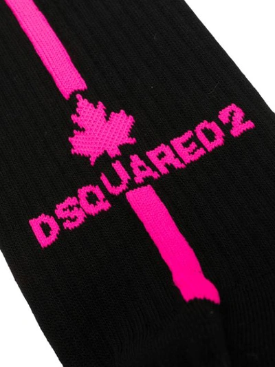 Shop Dsquared2 Ribbed Knit Logo Socks In Black