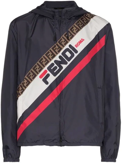 Fendi Men's Mania Wind-resistant Jacket With Logo Graphic In Blue | ModeSens