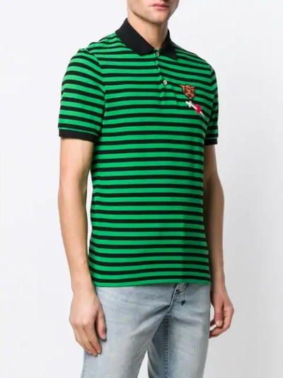 Shop Gucci Patch Striped Polo Shirt In Green