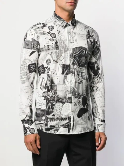 Shop Fendi Printed Poplin Shirt In White