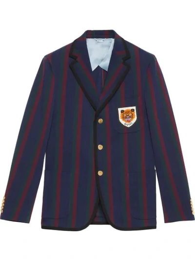 Shop Gucci Striped Cotton Jacket With Patch In Blue