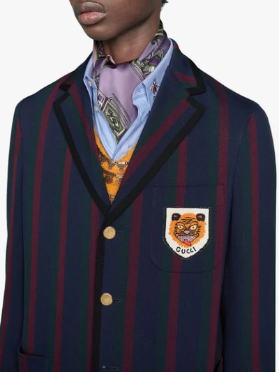 Shop Gucci Striped Cotton Jacket With Patch In Blue