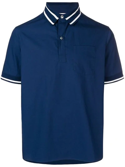 Shop Valentino Striped Trim Polo Shirt In Blue