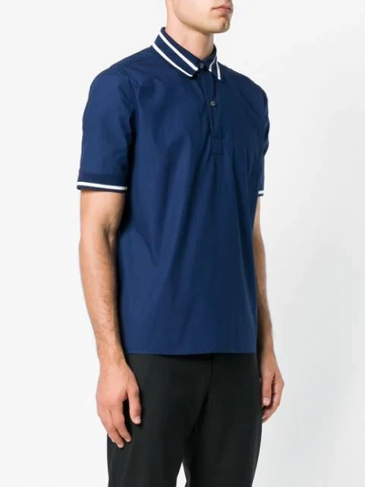 Shop Valentino Striped Trim Polo Shirt In Blue