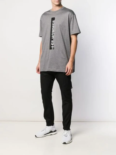 Shop Les Hommes Ripped Logo T-shirt In Grey