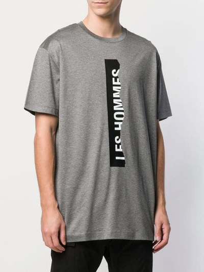 Shop Les Hommes Ripped Logo T-shirt In Grey