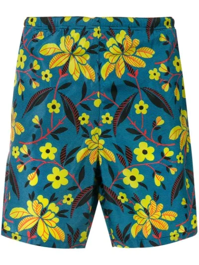 Shop Prada Floral Swim Shorts In Blue