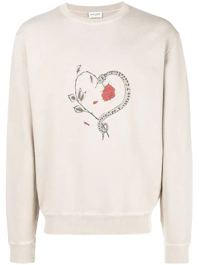 Shop Saint Laurent Heart Print Sweatshirt In Neutrals