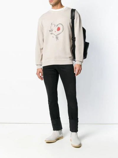 Shop Saint Laurent Heart Print Sweatshirt In Neutrals