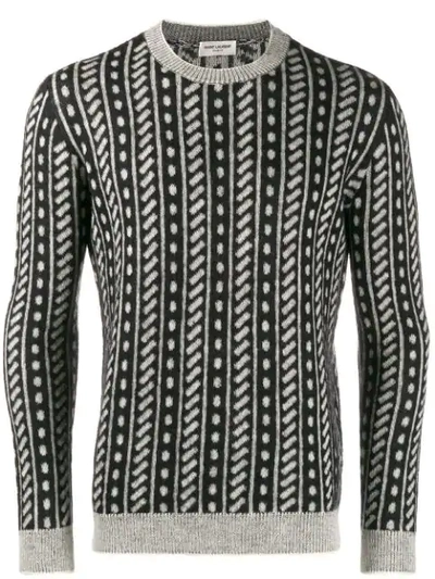 Shop Saint Laurent Trompe L'oeil Stripe Sweater In Black