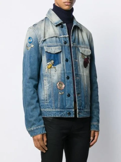 Shop Etro Embroidered Motifs Denim Jacket In Blue