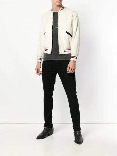 Shop Saint Laurent Shearling Bomber Jacket In White
