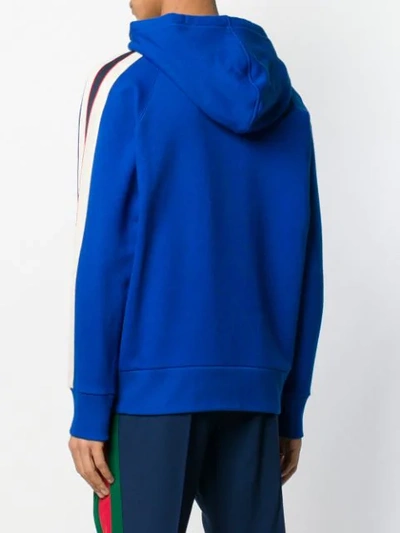 Shop Gucci Logo Stripe Hoodie In Blue