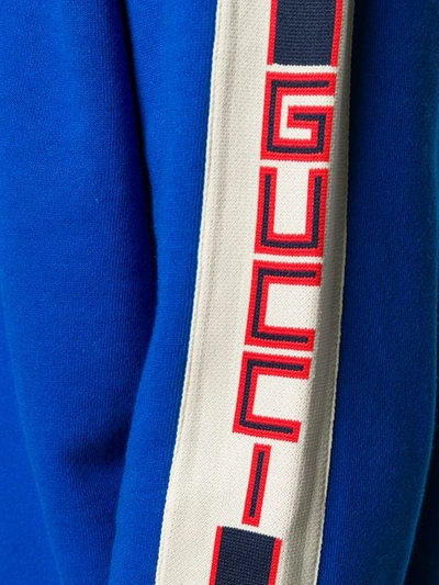 Shop Gucci Logo Stripe Hoodie In Blue
