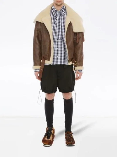 Shop Jw Anderson Shearling Collar Aviator Jacket In Brown