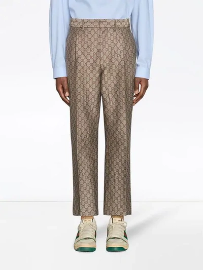 Shop Gucci Gg Wool Canvas Formal Pant In Neutrals