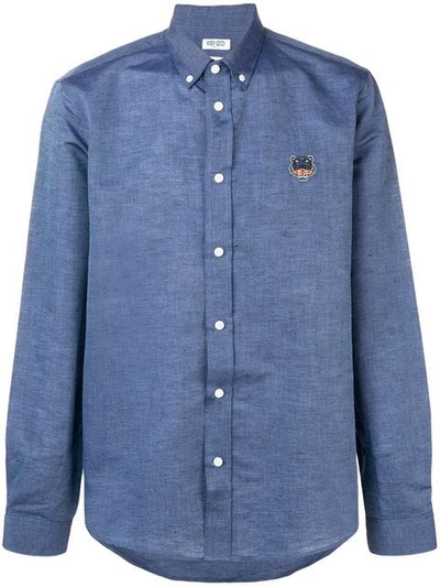 Shop Kenzo Button Down Logo Embroidered Shirt In Blue