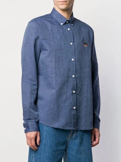 Shop Kenzo Button Down Logo Embroidered Shirt In Blue