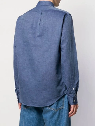 Shop Kenzo Button Down Logo Embroidered Shirt In Blue