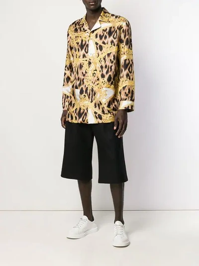 Shop Versace Baroque Leopard Print Pyjama Shirt In White