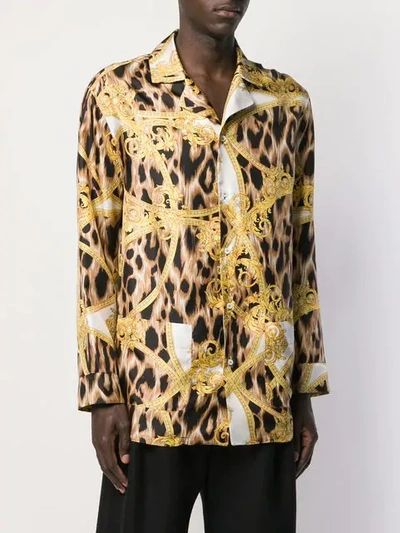 Shop Versace Baroque Leopard Print Pyjama Shirt In White