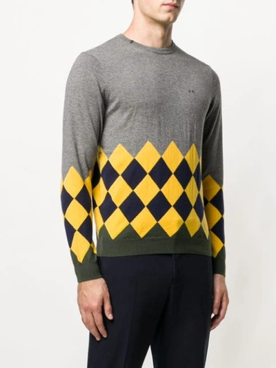 Shop Sun 68 Argyle Instarsia Sweater In Grey