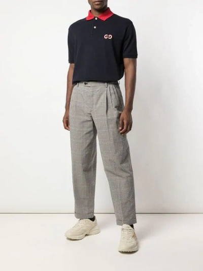 Shop Gucci Plaid Check Trousers In Grey